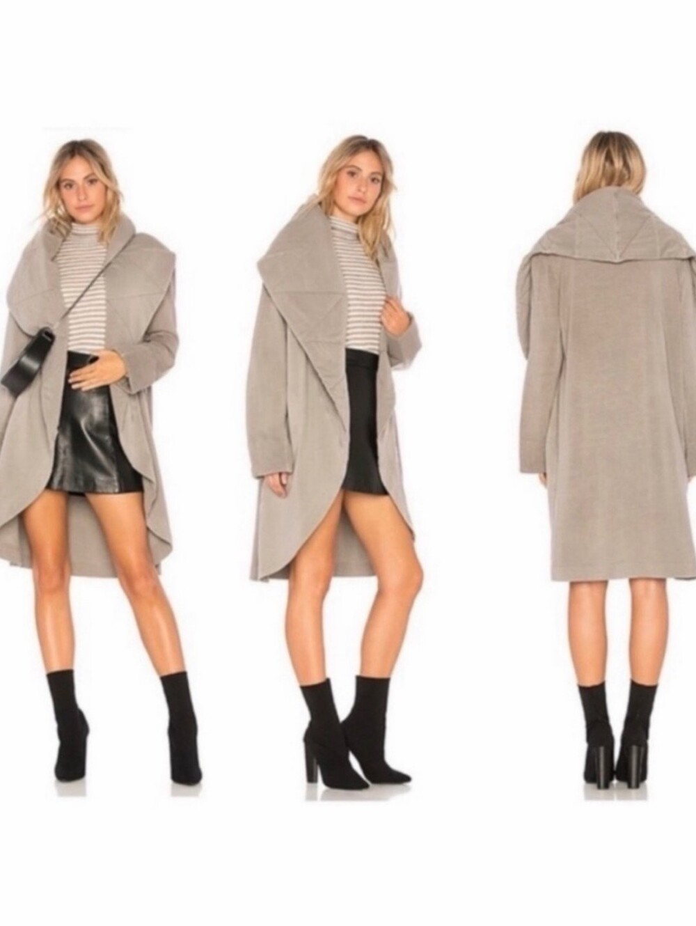 Young Fabulous & Broke Sandrine Draped Hooded Quilted Open-Front Sweater Coat